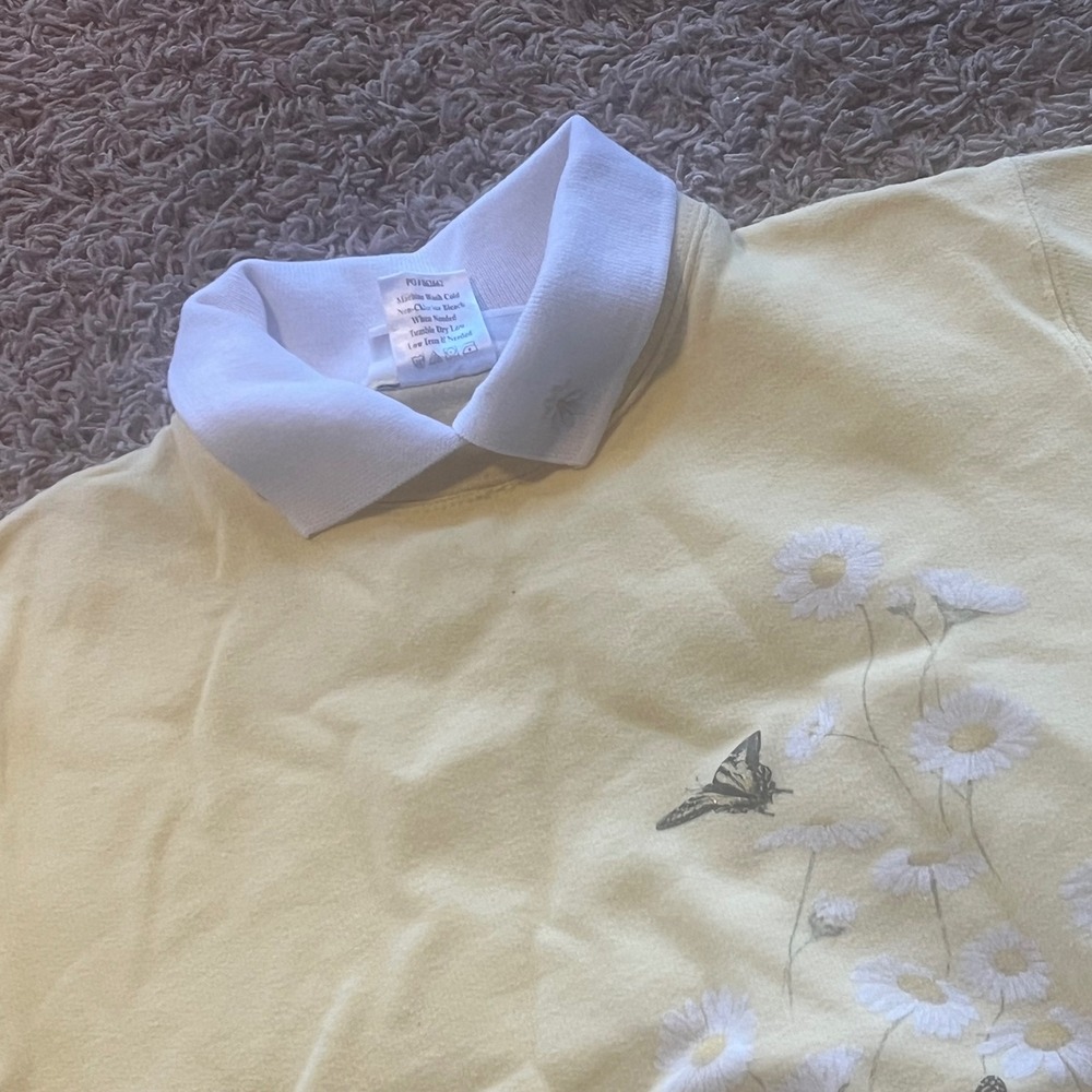 Country Store Yellow Daisy Butterfly Collared Sweatshirt Small Cottagecore